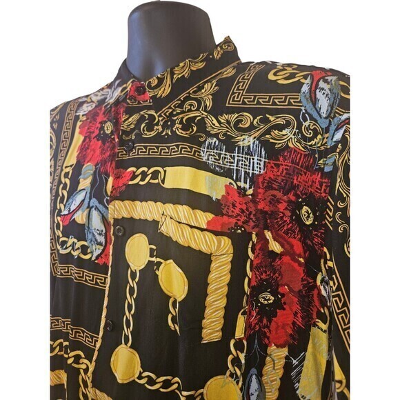 Reason Clothing Brand Large Shirt Black  Gold Cuban Links Zebra Floral‎ Print - Picture 3 of 14